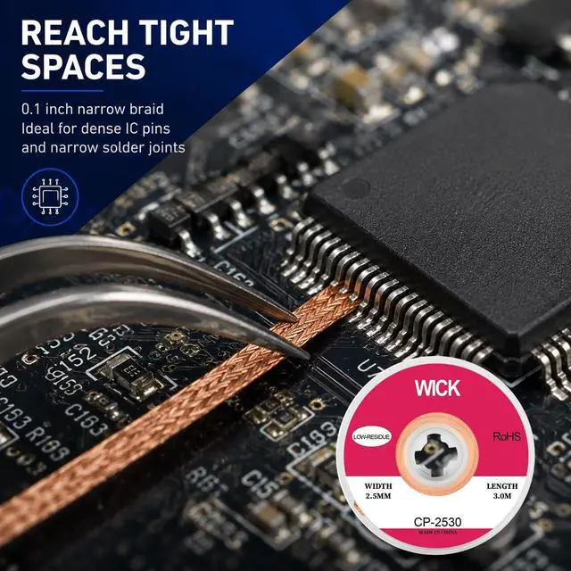Alt view image 4 of 7 - 2 Pack 9.8ft Solder Wick Braid 0.1in, Copper Desoldering Wick for Solder Removal, PCB Repair and Circuit Board Rework