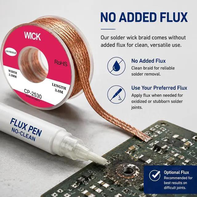 Alt view image 5 of 7 - 2 Pack 9.8ft Solder Wick Braid 0.1in, Copper Desoldering Wick for Solder Removal, PCB Repair and Circuit Board Rework