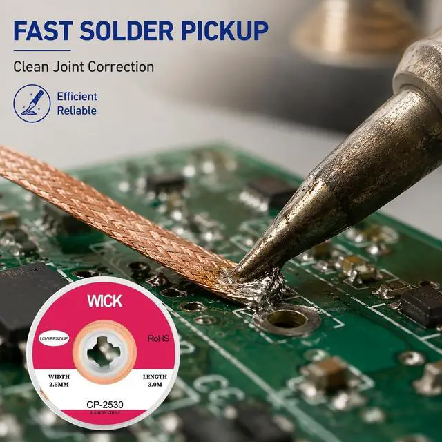 Alt view image 3 of 7 - 2 Pack 9.8ft Solder Wick Braid 0.1in, Copper Desoldering Wick for Solder Removal, PCB Repair and Circuit Board Rework