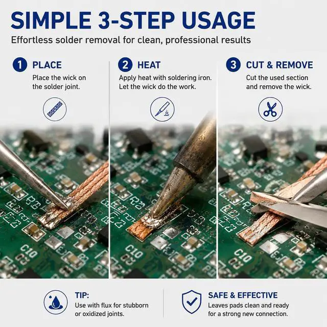Alt view image 6 of 7 - 2 Pack 9.8ft Solder Wick Braid 0.1in, Copper Desoldering Wick for Solder Removal, PCB Repair and Circuit Board Rework