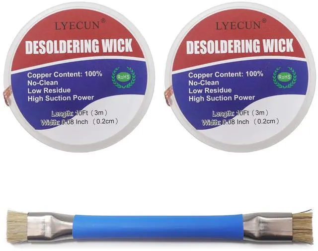 Main image of Solder Wick Braid, 20Ft Length Desoldering Wicks and PCB Cleaning Brush