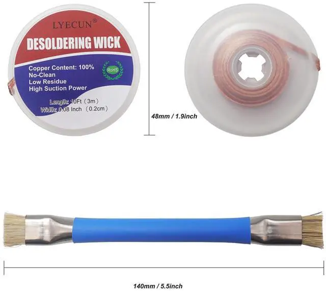 Alt view image 5 of 7 - Solder Wick Braid, 20Ft Length Desoldering Wicks and PCB Cleaning Brush