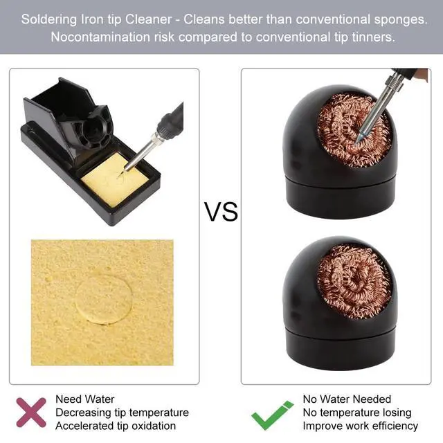 Alt view image 4 of 7 - Welding Soldering Iron Tip Cleaner Kit, Solder Tip with Cleaning Brass wire sponge, W/Stand Set Holder Black with 3 PCS Solder Tip Cleaning Wire and 1 PC Holder, Solder Wick 2.5mm, 59 inches