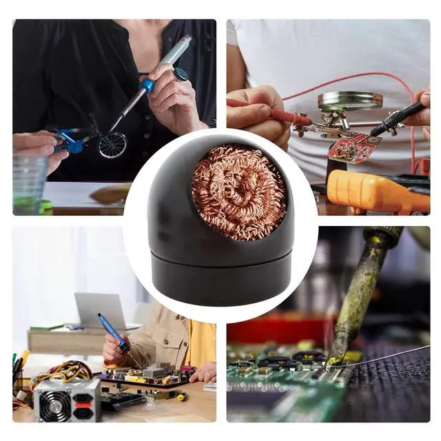 Alt view image 3 of 7 - Welding Soldering Iron Tip Cleaner Kit, Solder Tip with Cleaning Brass wire sponge, W/Stand Set Holder Black with 3 PCS Solder Tip Cleaning Wire and 1 PC Holder, Solder Wick 2.5mm, 59 inches
