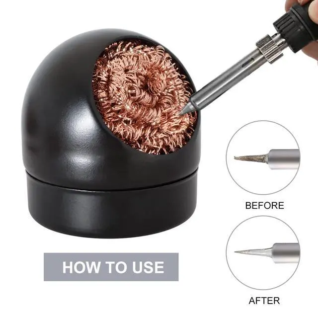 Alt view image 6 of 7 - Welding Soldering Iron Tip Cleaner Kit, Solder Tip with Cleaning Brass wire sponge, W/Stand Set Holder Black with 3 PCS Solder Tip Cleaning Wire and 1 PC Holder, Solder Wick 2.5mm, 59 inches