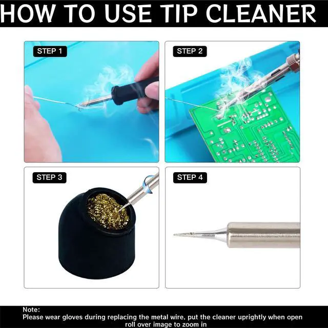 Alt view image 4 of 6 - Soldering Iron Tip Cleaner 3Pcs Soft Coiled Brass Tip Cleaner with Silicone Holder Non-slip Solder Tip Cleaners, No Water Needed, Black