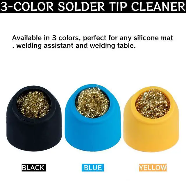 Alt view image 6 of 6 - Soldering Iron Tip Cleaner 3Pcs Soft Coiled Brass Tip Cleaner with Silicone Holder Non-slip Solder Tip Cleaners, No Water Needed, Black