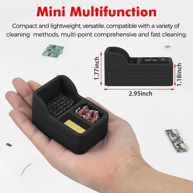 Alt view image 3 of 7 - Soldering Iron Tip Cleaner Kit with Brass Wool, Sponge & Steel Brush in Black Silicone Holder Heat & Scratch Resistant Cleaning Tool for Soldering, Electronics Repair & DIY Projectst