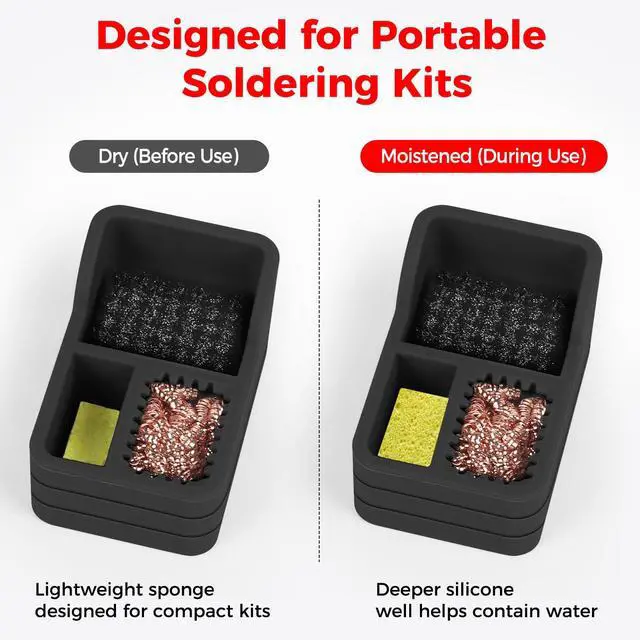 Alt view image 4 of 7 - Soldering Iron Tip Cleaner Kit with Brass Wool, Sponge & Steel Brush in Black Silicone Holder Heat & Scratch Resistant Cleaning Tool for Soldering, Electronics Repair & DIY Projectst