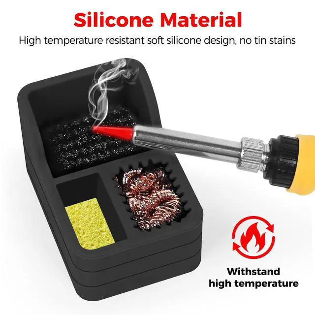 Alt view image 6 of 7 - Soldering Iron Tip Cleaner Kit with Brass Wool, Sponge & Steel Brush in Black Silicone Holder Heat & Scratch Resistant Cleaning Tool for Soldering, Electronics Repair & DIY Projectst