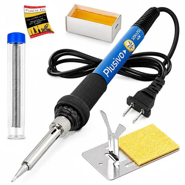 Main image of Soldering Iron Kit, 60W Adjustable Temperature 5-in-1 Solder Wire, Stand, Sponge, Rosin Paste Flux, Fast Heating Desoldering Tool for Electronics Repair Hobby DIY 120 V US Plug