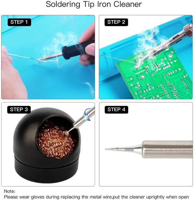 Alt view image 4 of 7 - Soldering Iron Tip Cleaner Solder Tip Cleaner - 5pcs Solder Tip Cleaning Wire Ball & Base Holder for Cleaning Soldering Irons and Tips