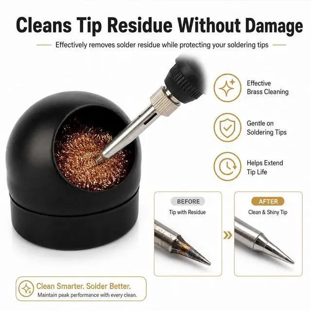 Alt view image 5 of 7 - Soldering Iron Tip Cleaner Solder Tip Cleaner - 5pcs Solder Tip Cleaning Wire Ball & Base Holder for Cleaning Soldering Irons and Tips