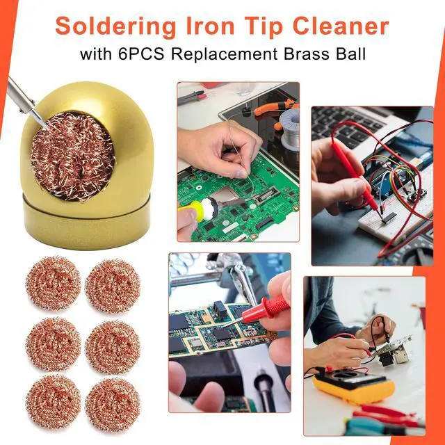 Alt view image 6 of 7 - Soldering Iron Tip Cleaner Kit, Solder Tip Cleaning Brass With Holder, Soldering Rosin Flux Paste(0.35 oz / 10 g), 6pcs Replacement Solder Tip Cleaning for Cleaning Soldering Irons and Tips