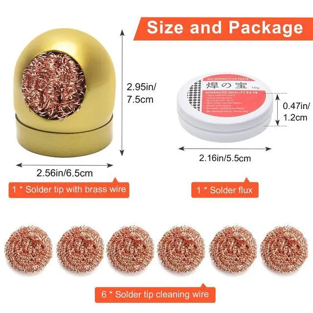 Alt view image 7 of 7 - Soldering Iron Tip Cleaner Kit, Solder Tip Cleaning Brass With Holder, Soldering Rosin Flux Paste(0.35 oz / 10 g), 6pcs Replacement Solder Tip Cleaning for Cleaning Soldering Irons and Tips