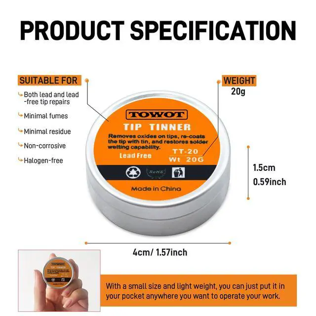 Alt view image 2 of 7 - Tip Tinner For Electronics Soldering, Iron Tip and Re-Tinning Solution, Removes Oxidation, 20g