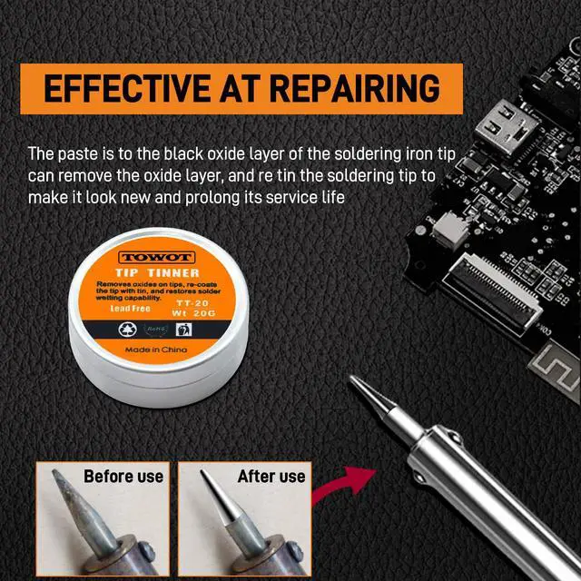 Alt view image 4 of 7 - Tip Tinner For Electronics Soldering, Iron Tip and Re-Tinning Solution, Removes Oxidation, 20g