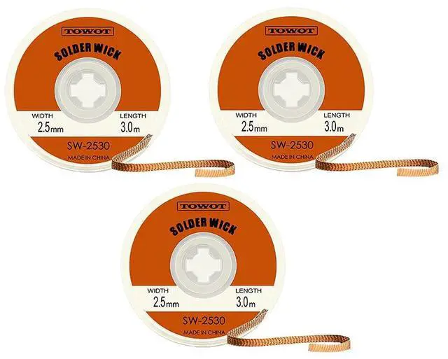 Main image of Solder Wick Braid With Flux No-Clean Electronic, Desoldering Wick Braid Remover.Desolder Soldering Kit 2.5mm W 0.10'' L 9.8'(3Pcs)