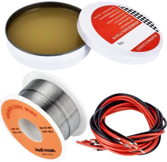 Main image of Solder Core Wire and Rosin Paste Flux Kit Tin Lead Rosin Core Solder Wire & Rosin Paste Flux for Electrical Soldering 60-40 (0.8mm, 50g)