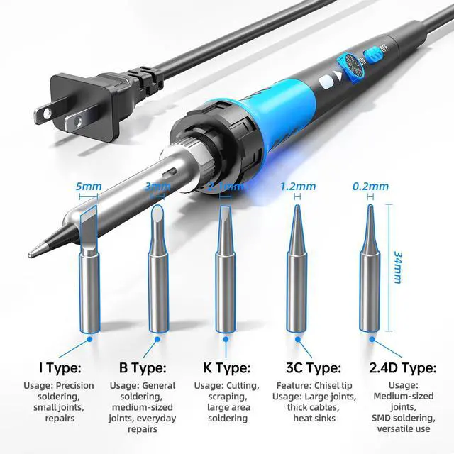 Alt view image 4 of 6 - Soldering Iron Kit, 60W gun with Ceramic Heater, 9-in-1 solder kit tool, Adjustable Temperature 200 to 450, Iron Tips, wire, Solder Stand for Welding and Repairing