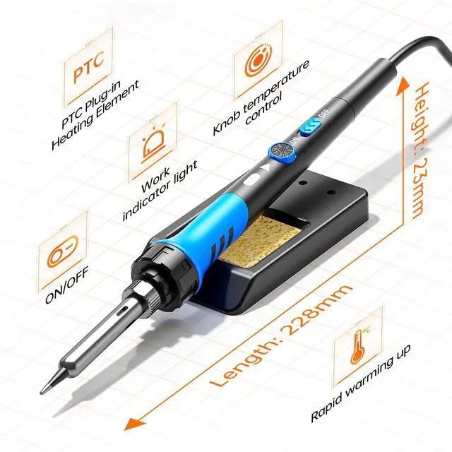 Alt view image 5 of 6 - Soldering Iron Kit, 60W gun with Ceramic Heater, 9-in-1 solder kit tool, Adjustable Temperature 200 to 450, Iron Tips, wire, Solder Stand for Welding and Repairing