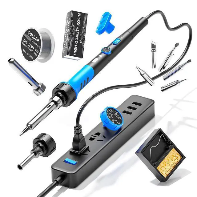 Alt view image 6 of 6 - Soldering Iron Kit, 60W gun with Ceramic Heater, 9-in-1 solder kit tool, Adjustable Temperature 200 to 450, Iron Tips, wire, Solder Stand for Welding and Repairing