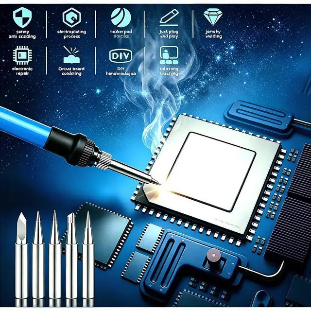 Alt view image 2 of 6 - 60W Soldering Iron Kit, 110V Soldering Iron with 5pc Interchangeable Tips and Solder Wire,Fast Heating,Adjustable Temperature Solder Welding Tools,Solder Wire for Variously Electronic Repair