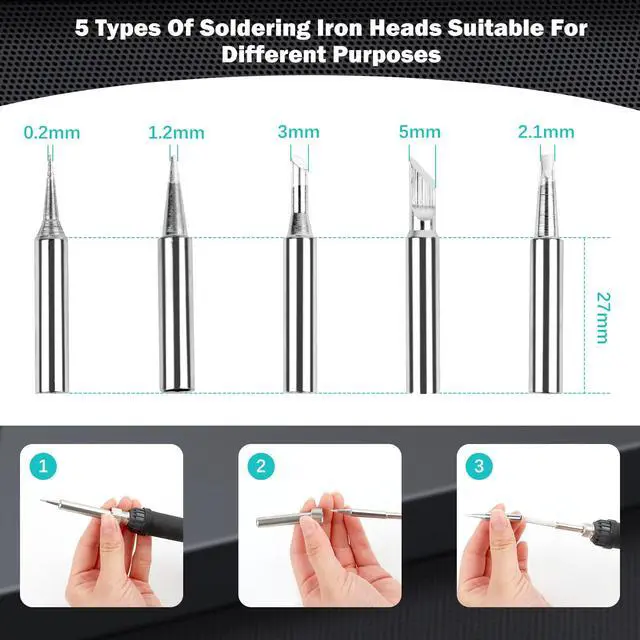 Alt view image 3 of 6 - 60W Soldering Iron Kit, 110V Soldering Iron with 5pc Interchangeable Tips and Solder Wire,Fast Heating,Adjustable Temperature Solder Welding Tools,Solder Wire for Variously Electronic Repair