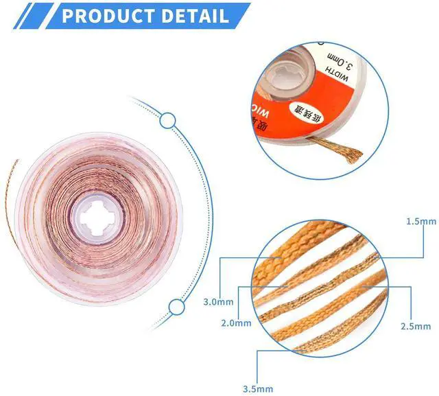 Alt view image 4 of 7 - Solder Wick10 Pack No-Clean Soldering Wick Braid Desoldering Wick Braid With Flux1.5mm/2mm/2.5mm/3mm/3.5mm Width 5Ft/1.5mm Length)