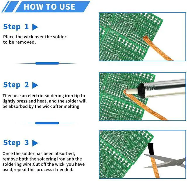 Alt view image 5 of 7 - Solder Wick10 Pack No-Clean Soldering Wick Braid Desoldering Wick Braid With Flux1.5mm/2mm/2.5mm/3mm/3.5mm Width 5Ft/1.5mm Length)