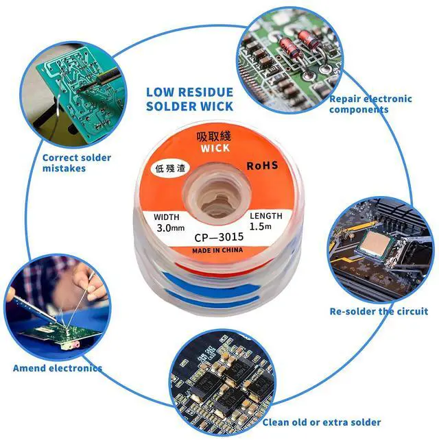 Alt view image 6 of 7 - Solder Wick10 Pack No-Clean Soldering Wick Braid Desoldering Wick Braid With Flux1.5mm/2mm/2.5mm/3mm/3.5mm Width 5Ft/1.5mm Length)