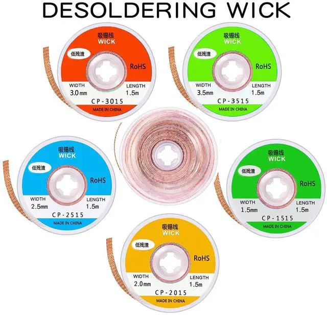 Alt view image 2 of 7 - Solder Wick10 Pack No-Clean Soldering Wick Braid Desoldering Wick Braid With Flux1.5mm/2mm/2.5mm/3mm/3.5mm Width 5Ft/1.5mm Length)