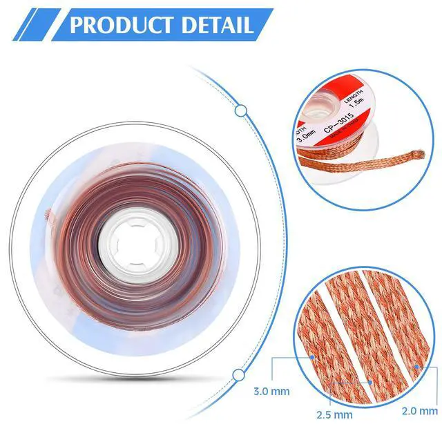 Alt view image 3 of 7 - 12 Pieces Solder Wick 1.5 Meter Length Braided Wicks Desoldering No-clean Solder Braid Wick Set(0.08", 0.1", 0.12",)
