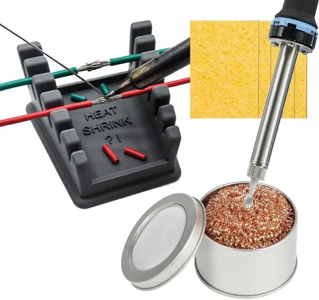 Main image of Upgraded Silicone Soldering Station with Solder Tip Cleaner, Soldering Helping Hands, Soldering Tools Kit Including 1Pcs Iron Cleaner, 5Pcs Cleaning Sponges and 1Pcs Soldering Stand(Grey)
