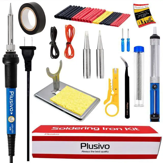 Main image of Soldering Iron Kit, 60W Adjustable Temperature 15-in-1, Solder Wire, 2 pcs Tips, Wire Cutter, Desoldering Pump, Tweezers, Fast Heating for Desoldering Electronics Repair Hobby DIY 120V US Plug