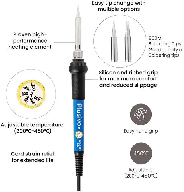 Alt view image 7 of 7 - Soldering Iron Kit, 60W Adjustable Temperature 15-in-1, Solder Wire, 2 pcs Tips, Wire Cutter, Desoldering Pump, Tweezers, Fast Heating for Desoldering Electronics Repair Hobby DIY 120V US Plug