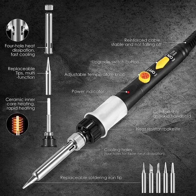 Alt view image 3 of 7 - Soldering Iron Kit, Portable Soldering Gun with ON/OFF Switch, Adjustable Temperature 200~450,5 pcs Soldering Iron Tips, Solder Wire, Stand, Welding Tool