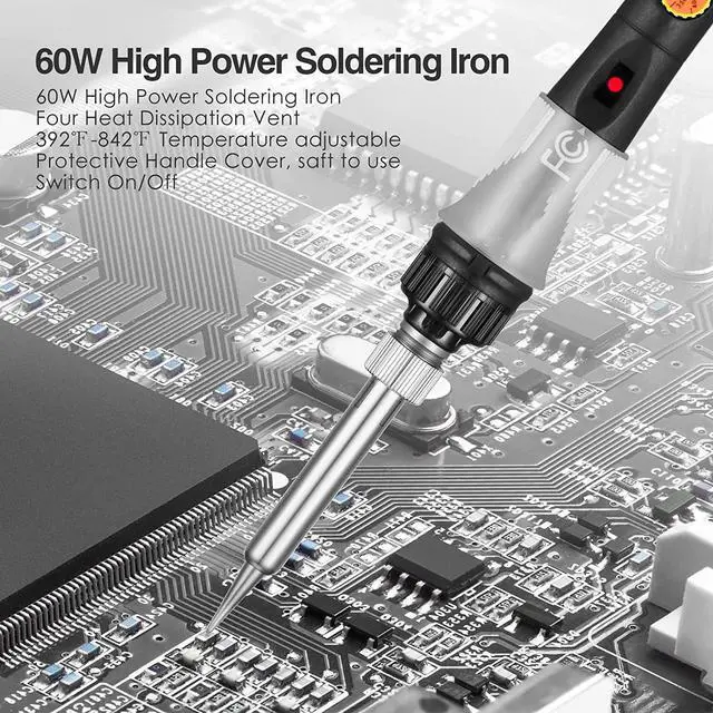 Alt view image 4 of 7 - Soldering Iron Kit, Portable Soldering Gun with ON/OFF Switch, Adjustable Temperature 200~450,5 pcs Soldering Iron Tips, Solder Wire, Stand, Welding Tool