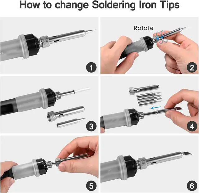 Alt view image 6 of 7 - Soldering Iron Kit, Portable Soldering Gun with ON/OFF Switch, Adjustable Temperature 200~450,5 pcs Soldering Iron Tips, Solder Wire, Stand, Welding Tool