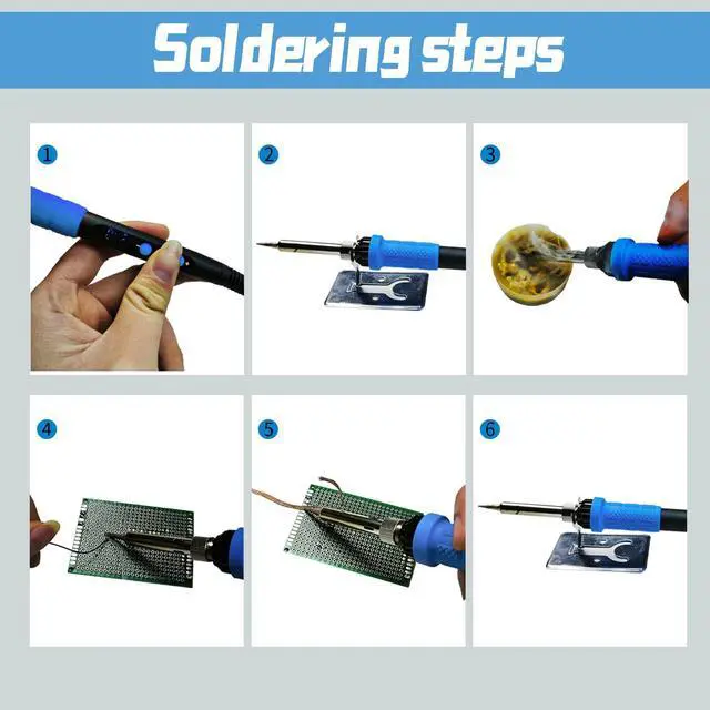 Alt view image 5 of 7 - 909A 90W Blue Soldering Iron Kit with LED Display & Ceramic Heater, Adjustable Temperature Digital Soldering Tool, Includes Tips, Solder Wire, Stand, Desoldering Wick, Flux Paste