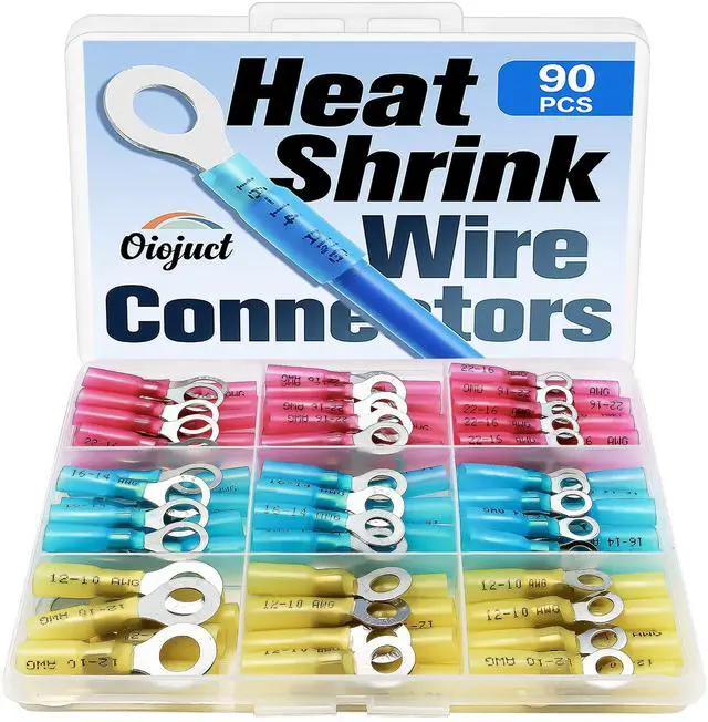 Main image of 90Pcs Heat Shrink Wire Connectors Electrical Kit - Marine Automotive Wiring Crimp Terminals Assortment, Waterproof Ring Electrical Butt Connector