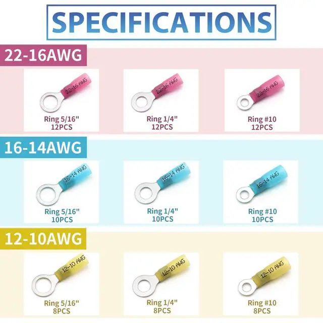 Alt view image 2 of 6 - 90Pcs Heat Shrink Wire Connectors Electrical Kit - Marine Automotive Wiring Crimp Terminals Assortment, Waterproof Ring Electrical Butt Connector