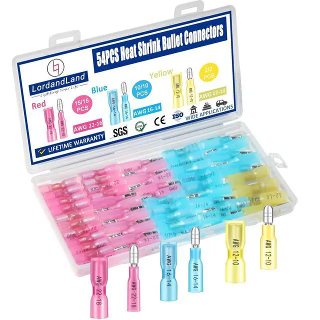 Main image of 54PCS Heat Shrink Bullet Wire Connectors Kit 22-10AWG Waterproof Bullet connectors Heat Shrink Female&Male Connector for Automotive Boat Stereo Industrial Equipment