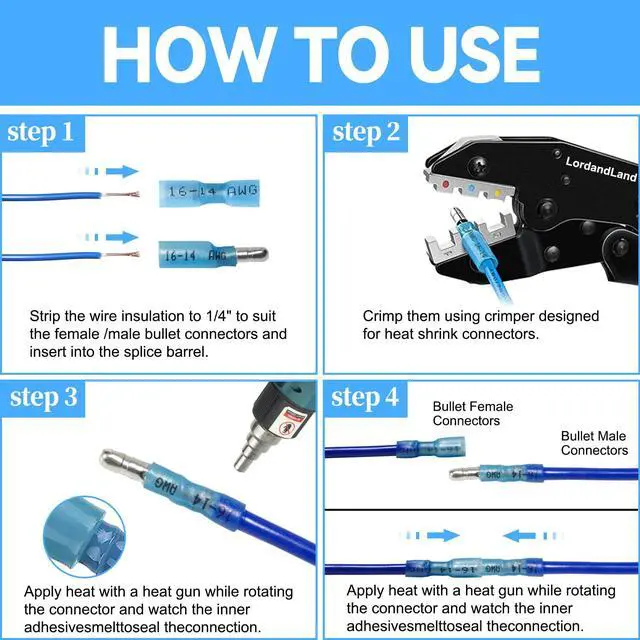 Alt view image 5 of 6 - 54PCS Heat Shrink Bullet Wire Connectors Kit 22-10AWG Waterproof Bullet connectors Heat Shrink Female&Male Connector for Automotive Boat Stereo Industrial Equipment