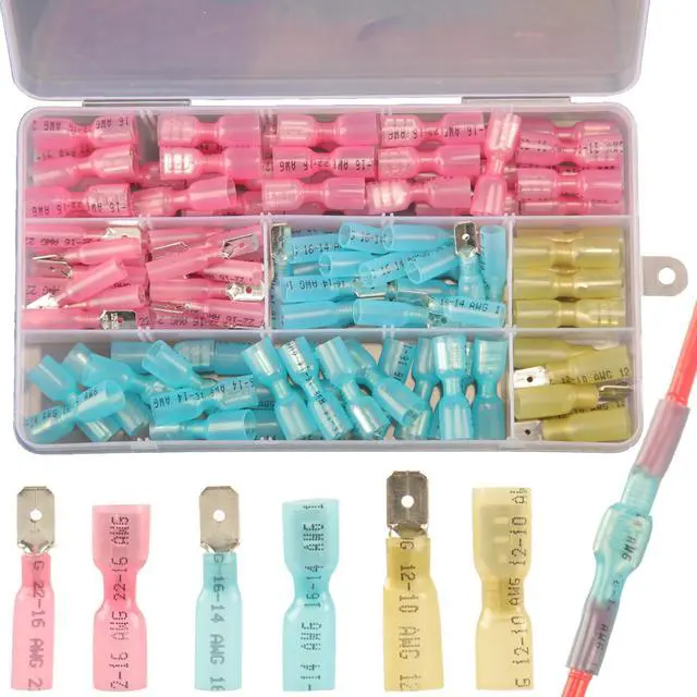 Main image of 112pcs Heat Shrink Spade Connectors Kit, Waterproof Male & Female Spade Wire Connectors, Marine Grade Heat Shrink Crimp Connectors, Electrical Terminals