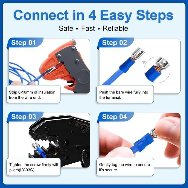 Alt view image 5 of 7 - 1/4" Female Quick Disconnect Spade Terminals,Insulated Crimp Connectors 22-16 AWG 6.3mm (0.25 inch),Red, (100-Pack)