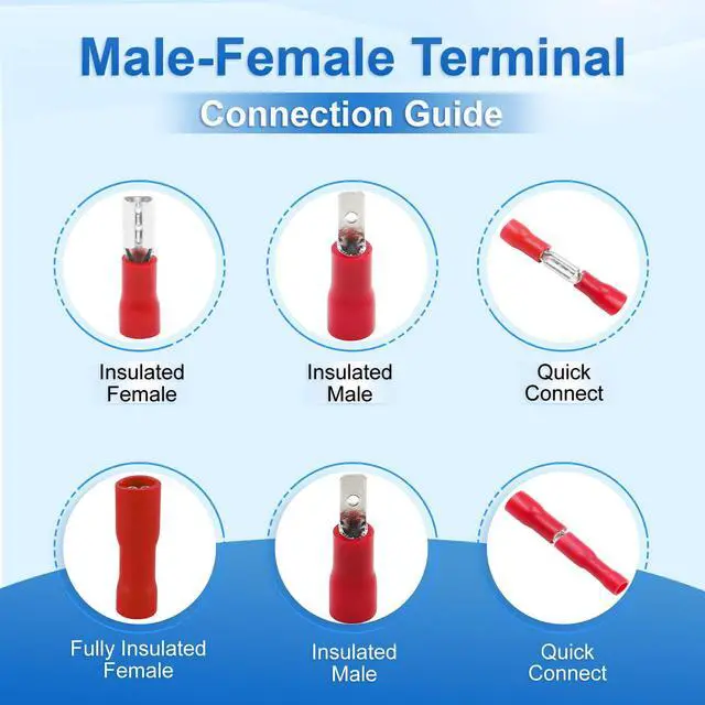 Alt view image 6 of 7 - 1/4" Female Quick Disconnect Spade Terminals,Insulated Crimp Connectors 22-16 AWG 6.3mm (0.25 inch),Red, (100-Pack)