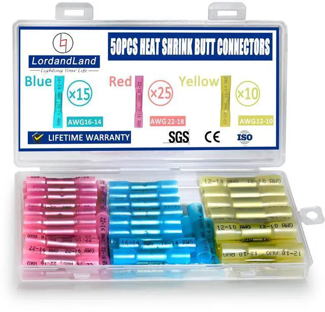 Main image of 50 Pcs Heat Shrink Butt Connectors Kit,Heat Shrink Wire Connectors,Waterproof Insulated Marine Automotive Crimp Terminals Butt Splice for Marine Automotive Motorcycle Truck Electrical