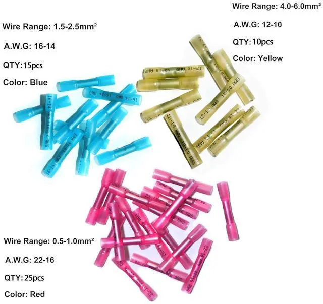 Alt view image 6 of 6 - 50 Pcs Heat Shrink Butt Connectors Kit,Heat Shrink Wire Connectors,Waterproof Insulated Marine Automotive Crimp Terminals Butt Splice for Marine Automotive Motorcycle Truck Electrical