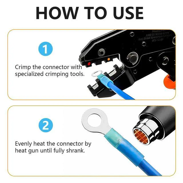 Alt view image 4 of 6 - Heat Shrink Wire Connectors Kit Marine Automotive Electrical Wiring Crimp Terminal Connector Set Insulated 22-10 Gauge Ring Spade Fork Butt Splices Electric Terminals Assortment